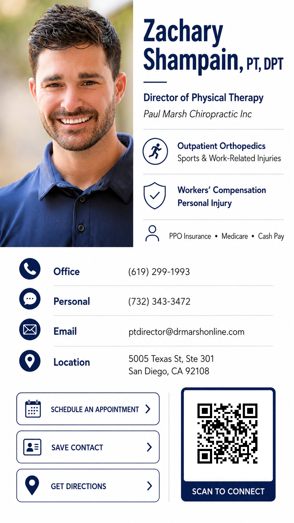 Digital business card for Zachary Shampain, PT, DPT